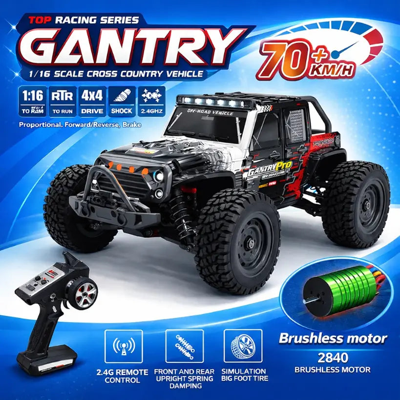 1:16 4WD RC Off-Road Car with LED – 70KM/H High-Speed