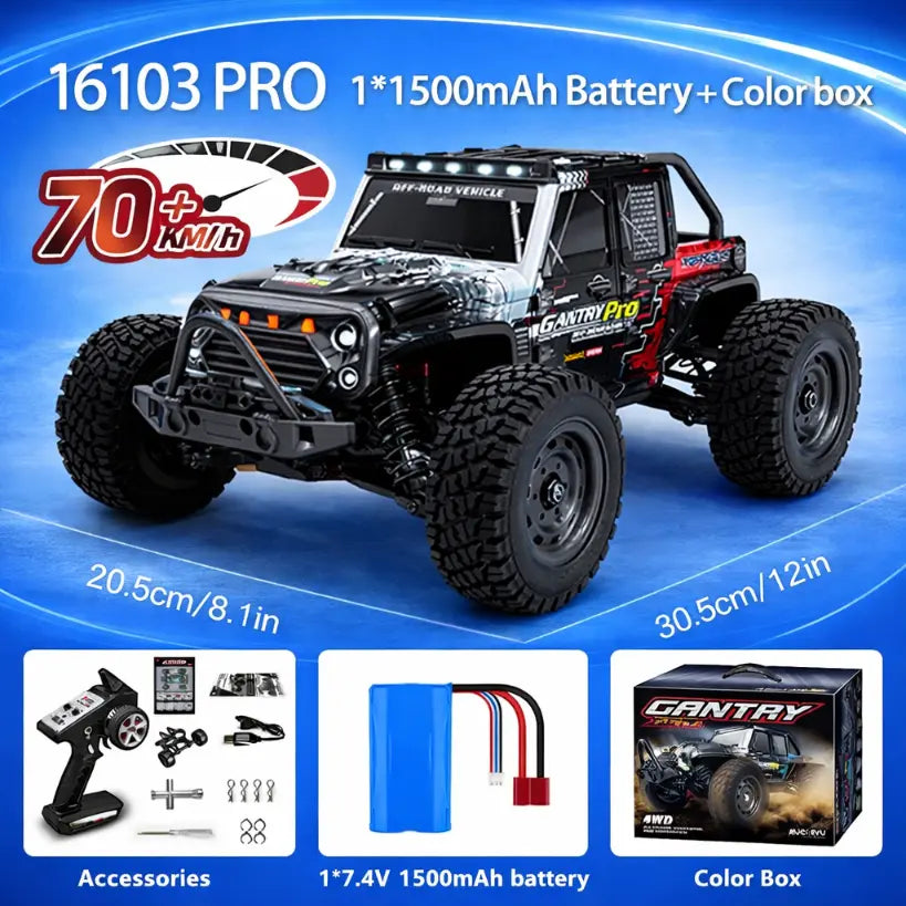 1:16 4WD RC Off-Road Car with LED – 70KM/H High-Speed
