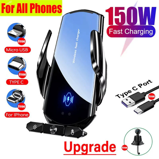 Gravity Car Phone Holder & Wireless Charger for iPhone, Samsung, Xiaomi