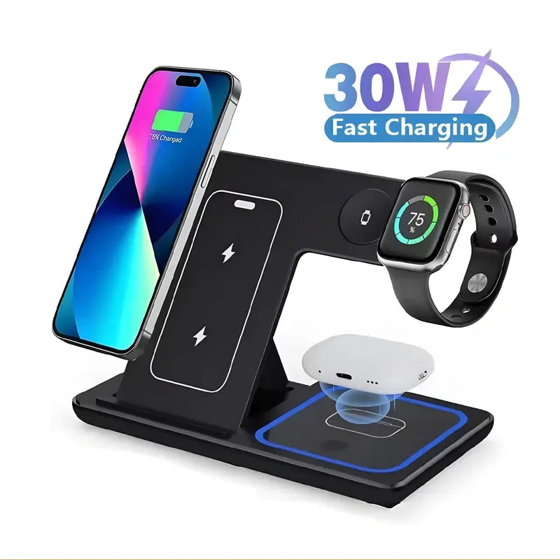 Multi-functional 3-in-1 Foldable wireless charging stand