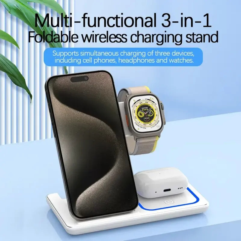 Multi-functional 3-in-1 Foldable wireless charging stand