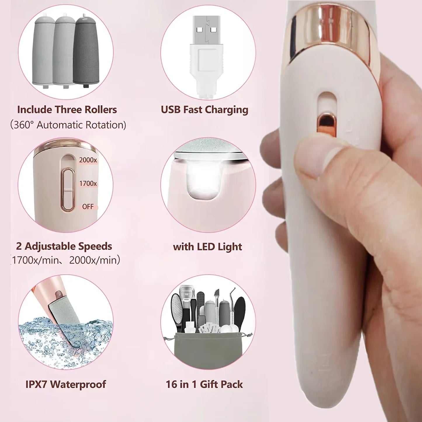 Professional Electric Foot Callus Remover Rechargeable Electronic Foot File Pedicure Tool Kit Foot Care for Dead Skin