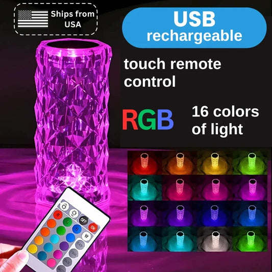 16 Colors Rose Rays Crystal Diamond Table Lamp
